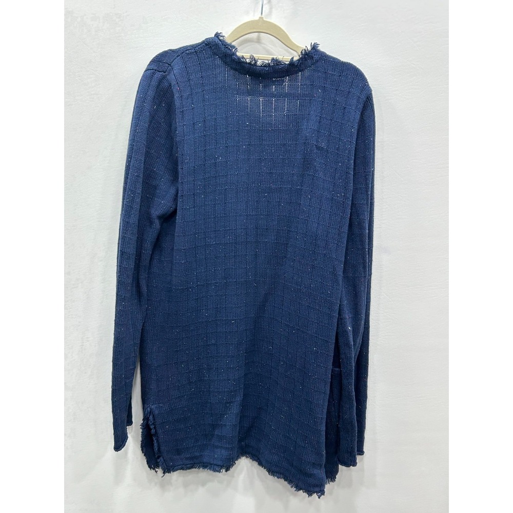 CAbi Duchess Speckled Navy Blue Size Medium Fringe Cardigan Longline Duster - Picture 7 of 11